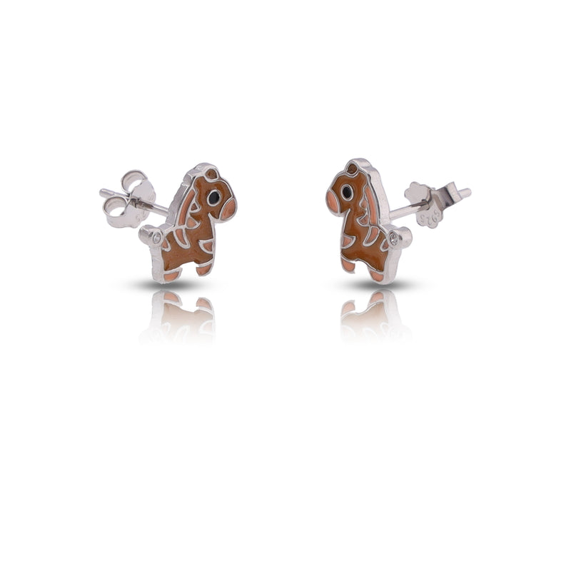 Silver Brown Horse Stud Earrings For Kids and Girls