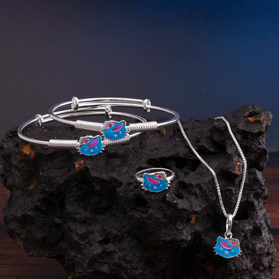 Silver Bird Baby Kadli Set with Matching Ring and Pendant