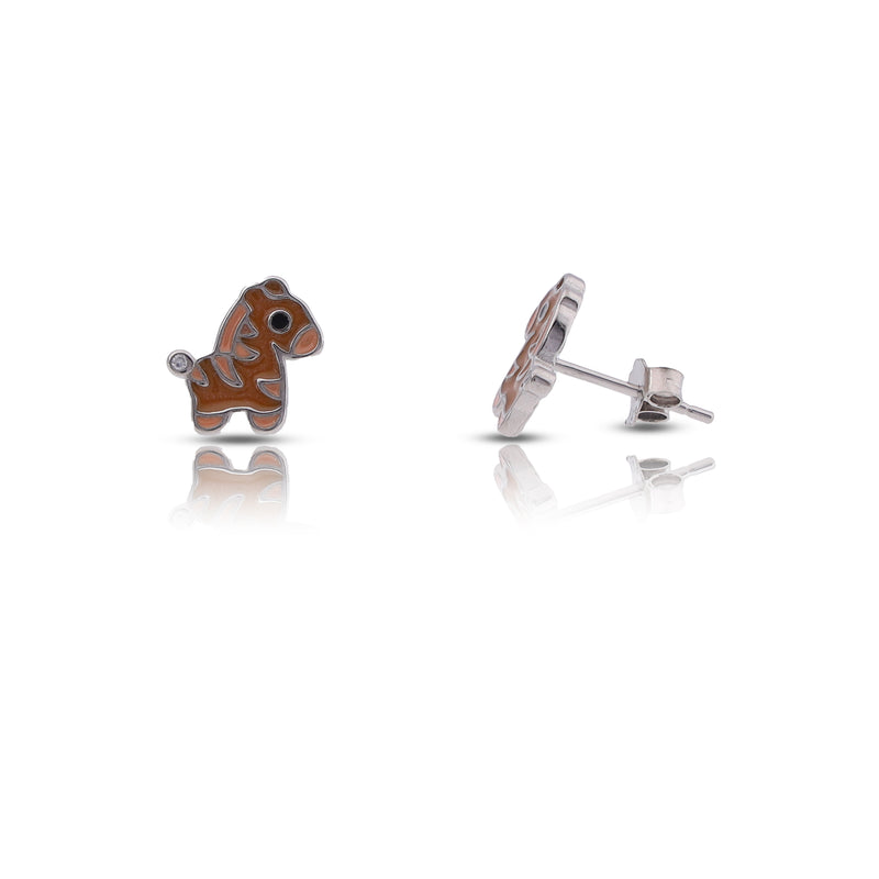 Silver Brown Horse Stud Earrings For Kids and Girls