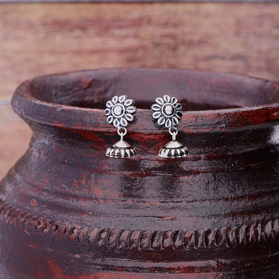 Silver Oxidised Handmade Sunflower Dome Jhumki