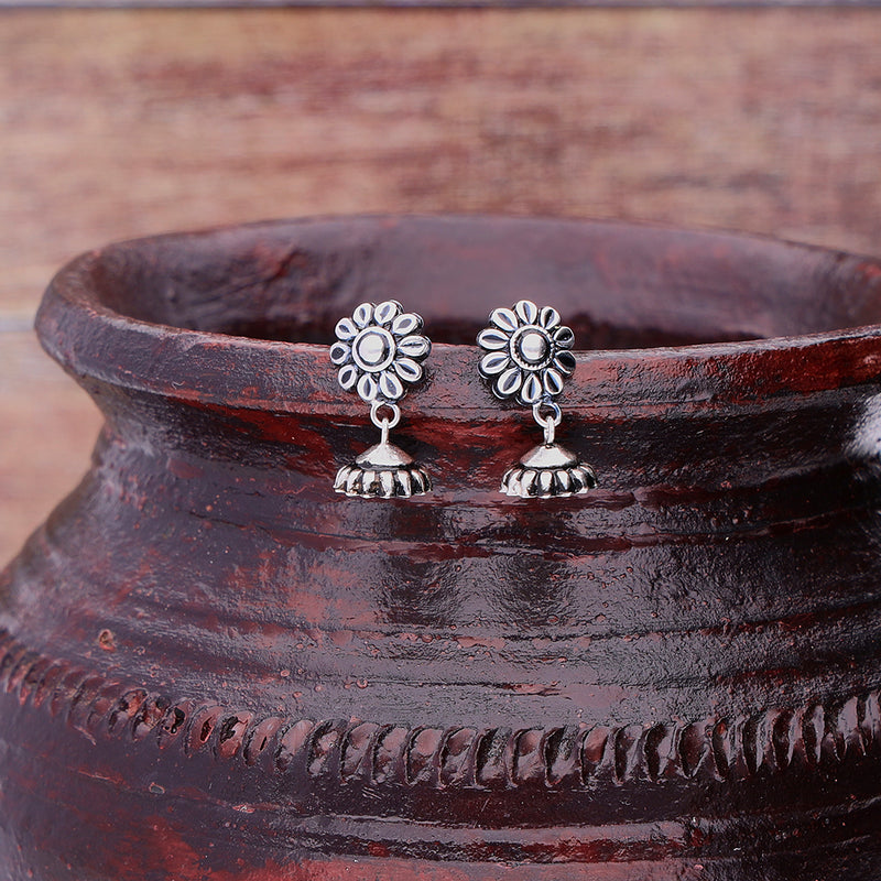 Silver Oxidised Handmade Sunflower Dome Jhumki