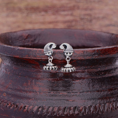 Silver Oxidised Handmade Peacock Dome Jhumki