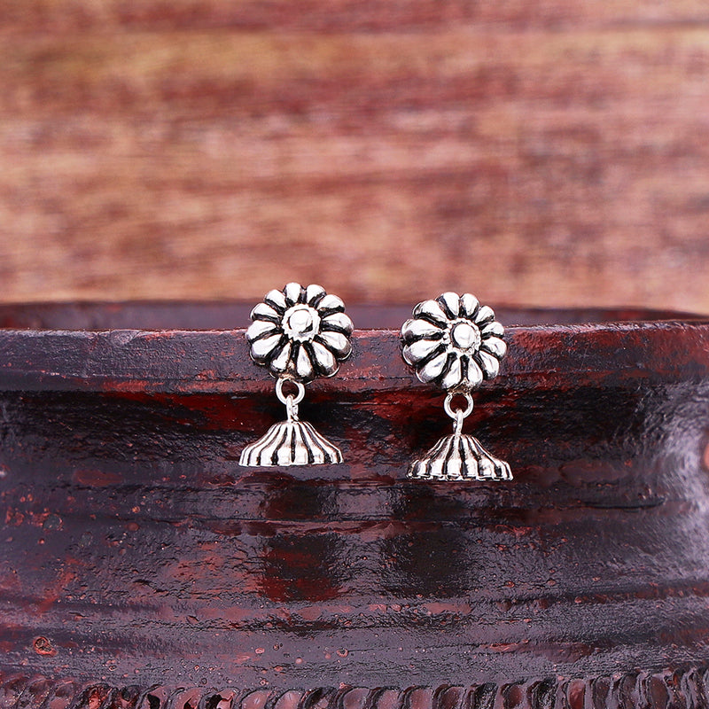 Silver Oxidised Handmade Flower Dome Jhumki