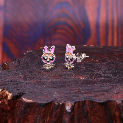 Silver Rare Rabbit Pink Stud Earrings For Kids and Girls